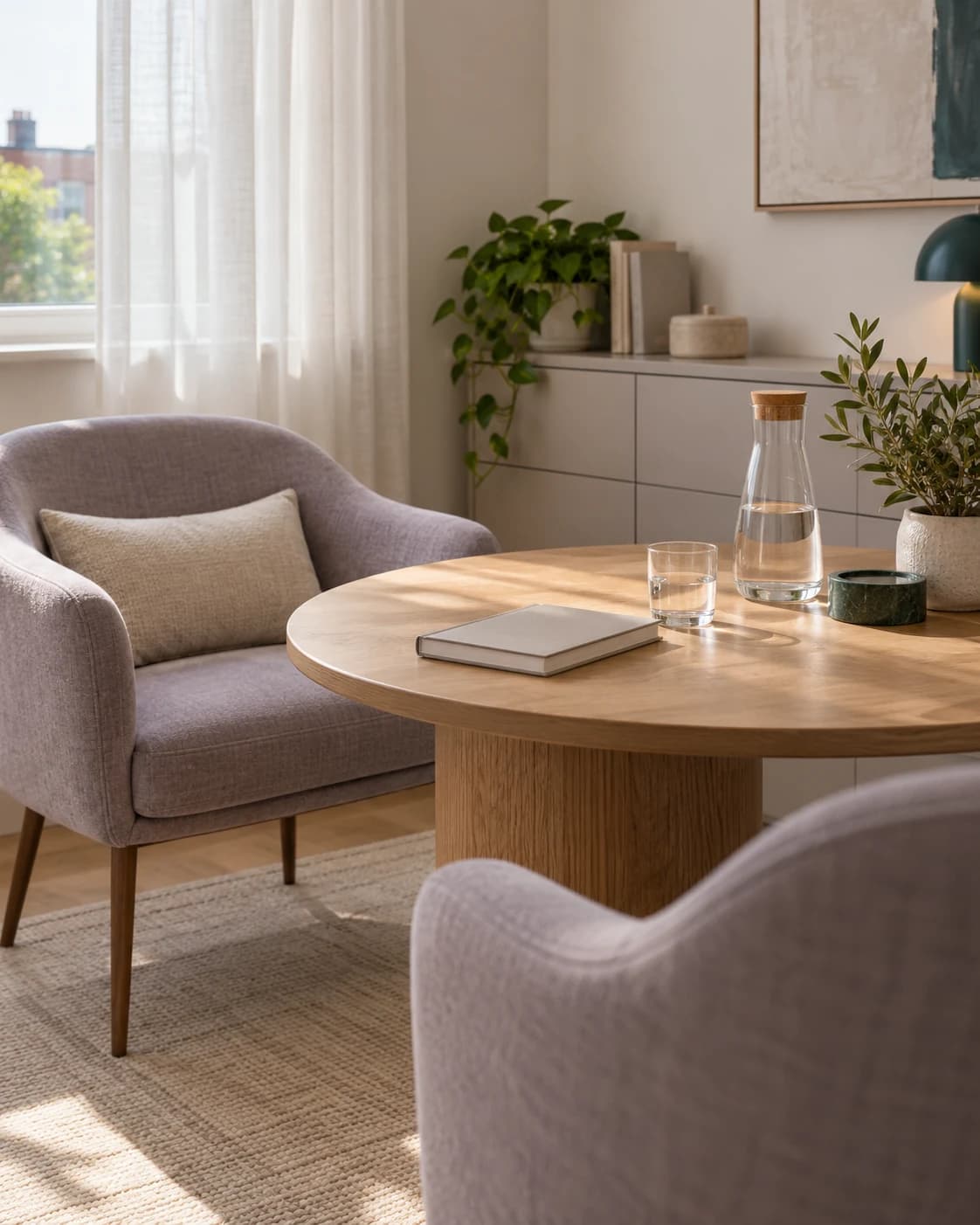 Illustrative consultation room with two chairs and a small oak table